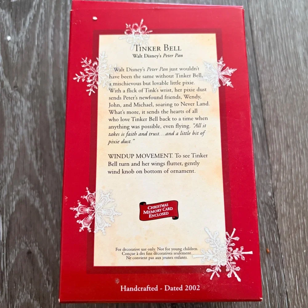 Hallmark Keepsake Disney Tinker Bell Peter Pan 2002 Windup Ornament Flutter Wing